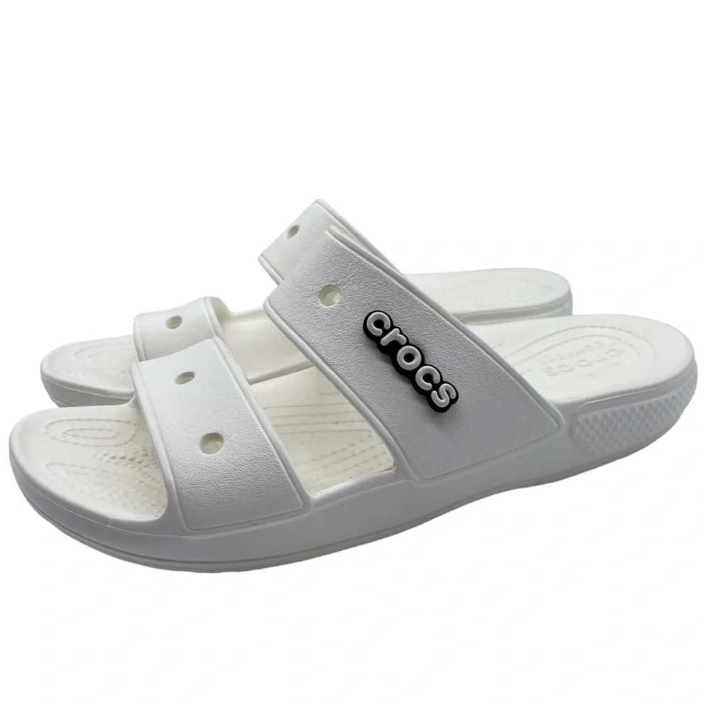 Crocs Sandals White Slide Jibbitz Casual Comfort Cushioned Slip On Sz 10